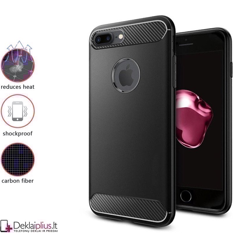 Carbon guminis dėklas - juodas (telefonui Apple Iphone 7 Plus/8 Plus) Carbon guminis dėklas - juodas (telefonui Apple Iphone 7 Plus/8 Plus)